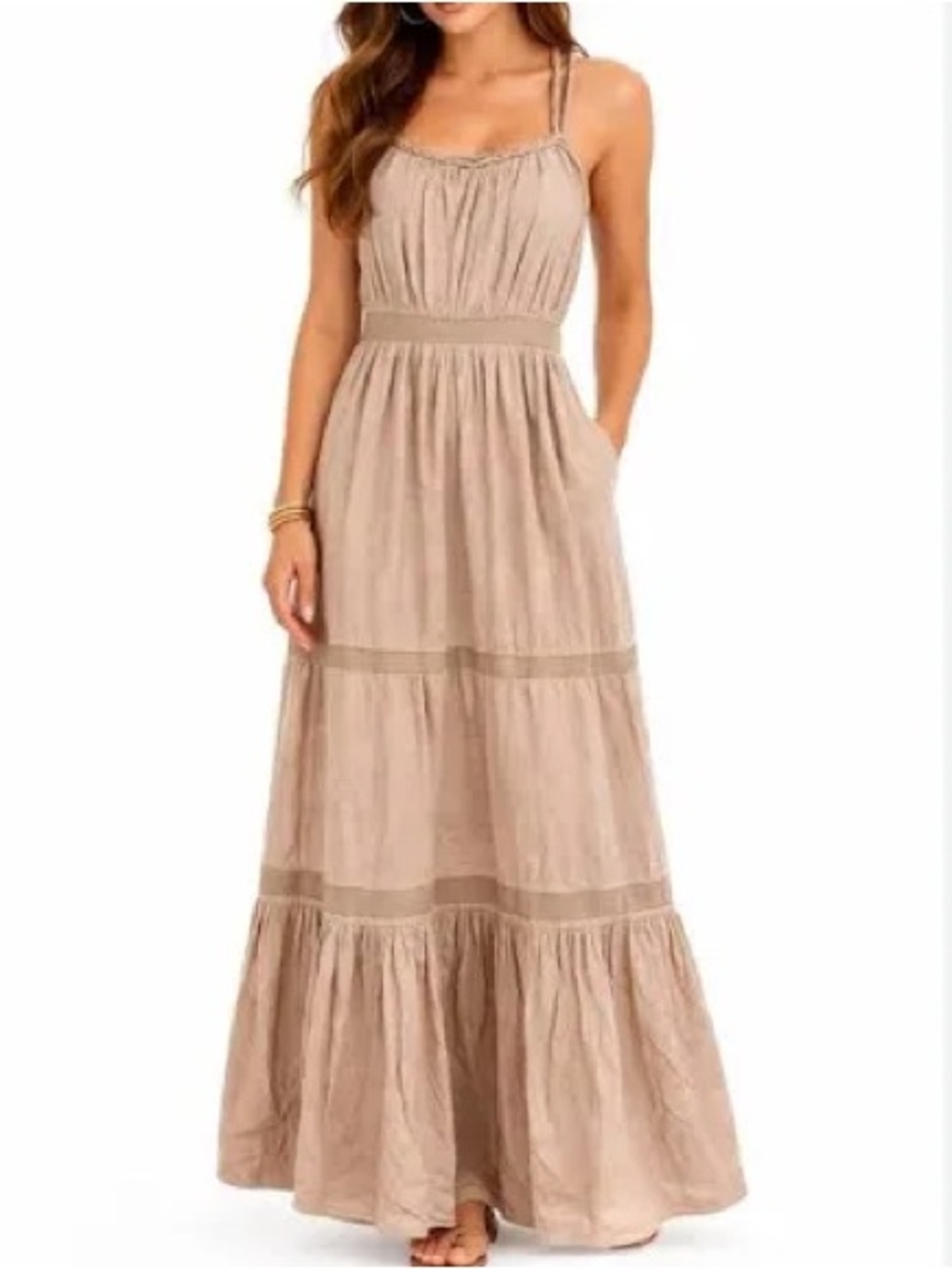 ALBERTA FERRETTI Brown Cotton Sleeveless Corded Straps Maxi Dress 4